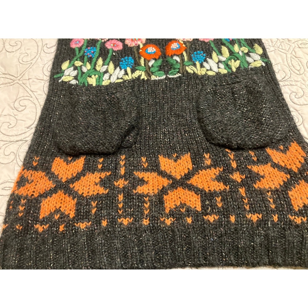Desigual Women Gray Embroidered Floral Mohair Wool Sleeveless Sweater Dress S/M - Picture 4 of 11